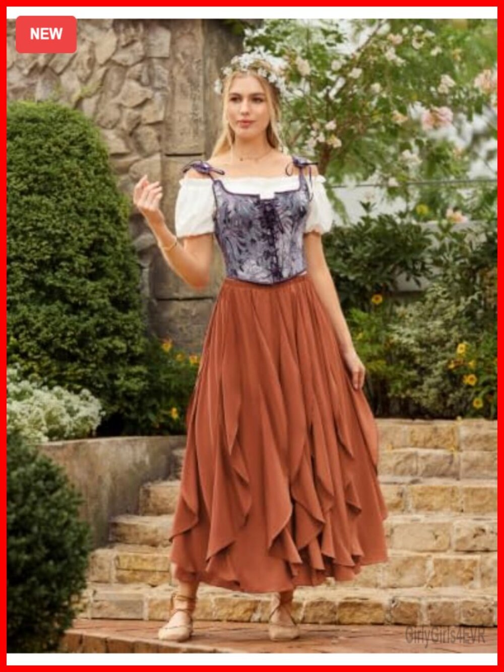 Chiffon Maxi Skirt Renaissance Ruffle Ruffle High Waist Flowy Boho - Picture 2 of 6